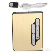 Портсигар с USB зажигалкой золотистый